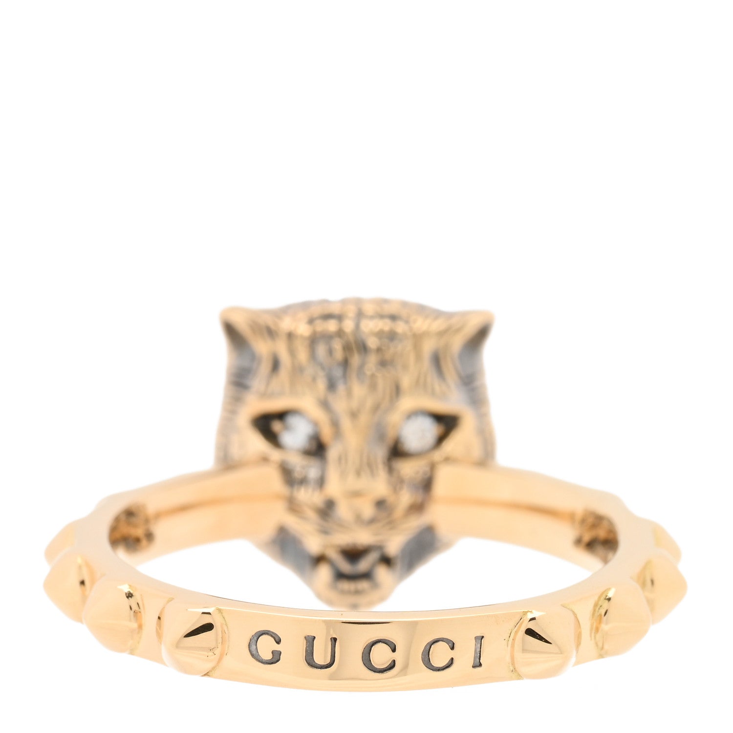 Gucci 18K Yellow Gold Pink Opal Diamond Le Marché Des Merveilles Feline Ring 53 6.25 4 of 6