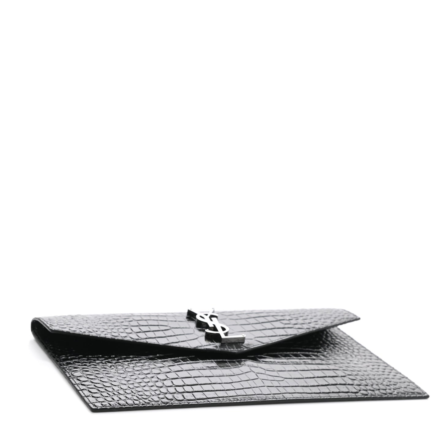 Calfskin Crocodile Embossed Uptown Monogram Clutch Black