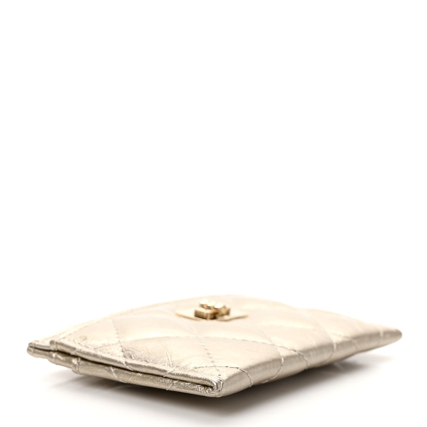 Metallic Aged Calfskin Quilted Reissue Card Holder Light Gold