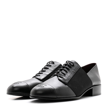 Chanel Calfskin Elastic Lace Up Cap Toe CC Loafers 38 Black 3 of 11