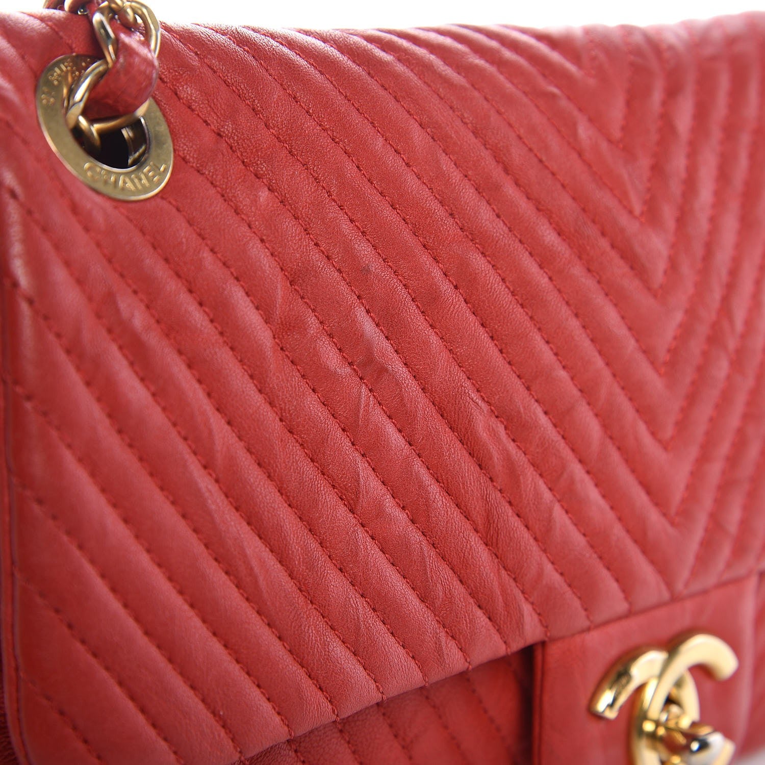 Chanel Calfskin Surpique Chevron Medium Flap Red 19 of 19