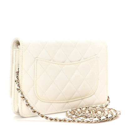 Chanel Caviar Quilted Striated CC Wallet on Chain WOC White 3 of 12