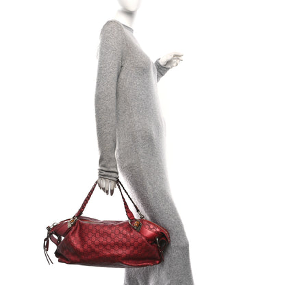 Gucci Metallic Guccissima Medium Bamboo Bar Tote Red 2 of 10