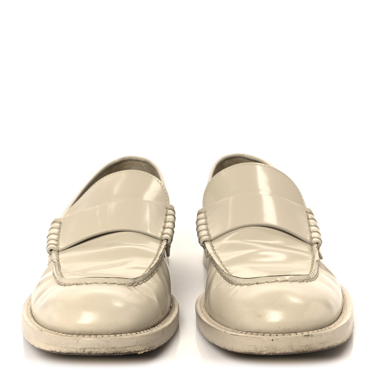 Shiny Calfskin Logo Loafers 38.5 Beige