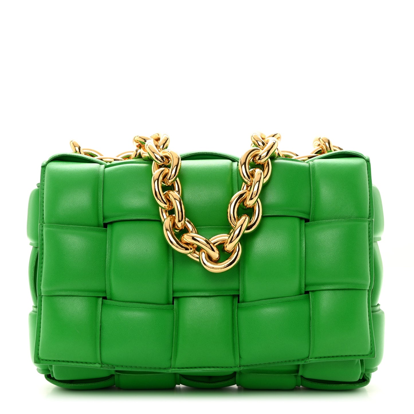 Lambskin Maxi Intreccio Padded Chain Cassette Crossbody Bag Parakeet