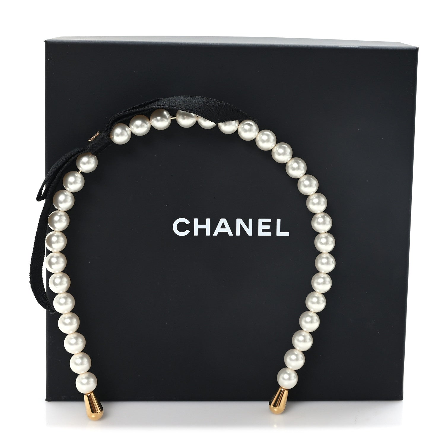 Chanel Pearl CC Headband White Gold Black 6 of 6