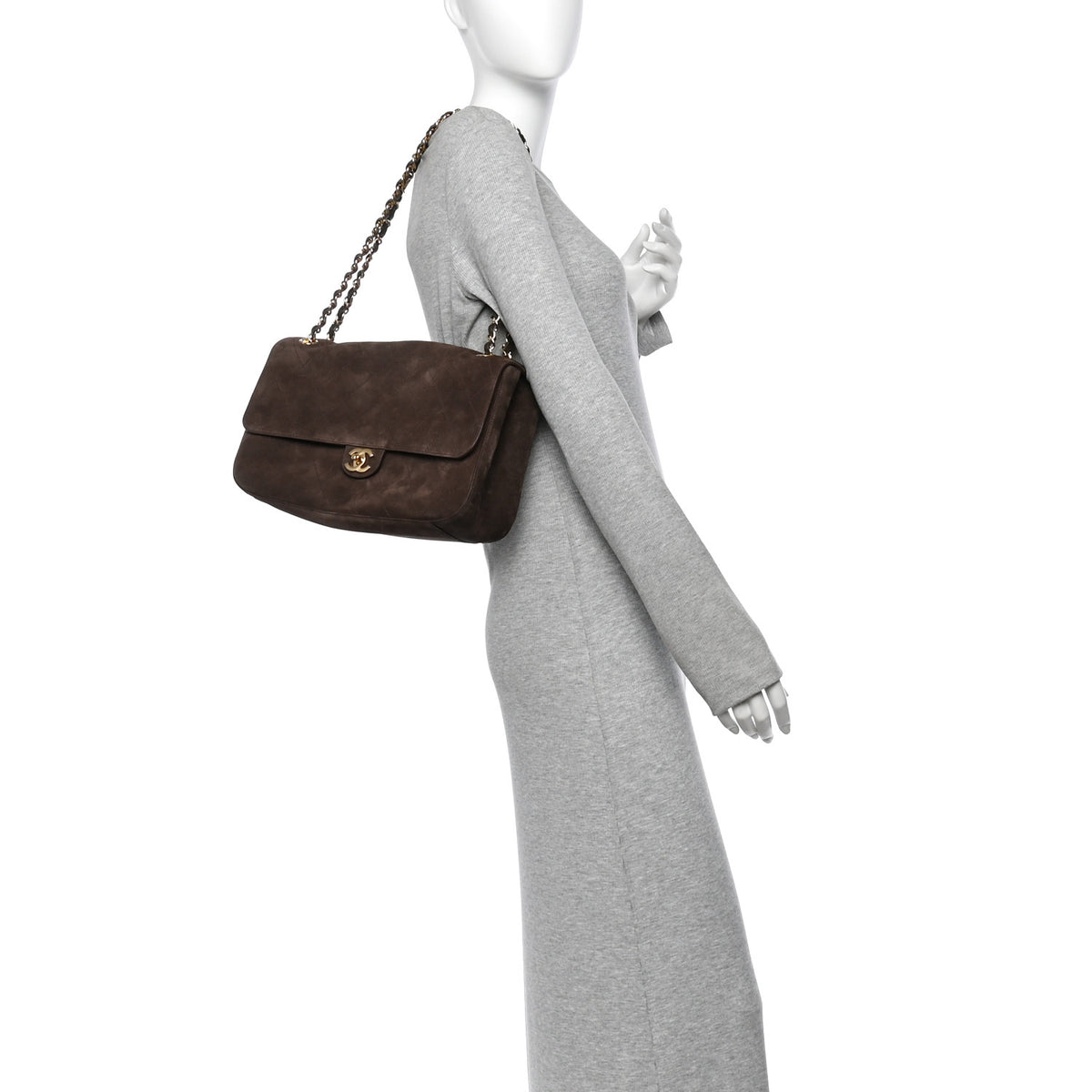 Suede Calfskin Small Souplissimo Maxi Flap Dark Brown