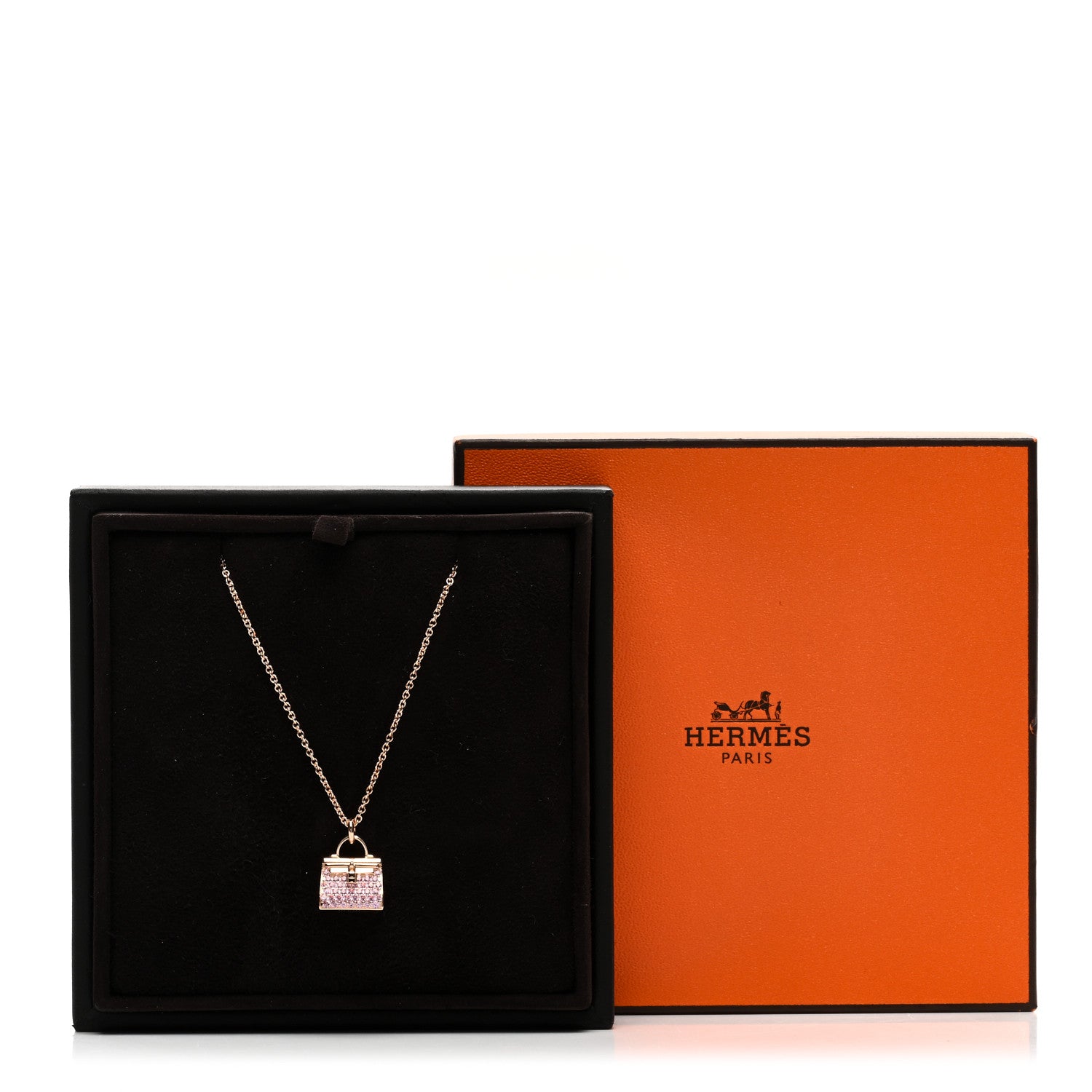 Hermes 18K Rose Gold Pink Sapphire Kelly Amulettes Pendant Necklace 5 of 5
