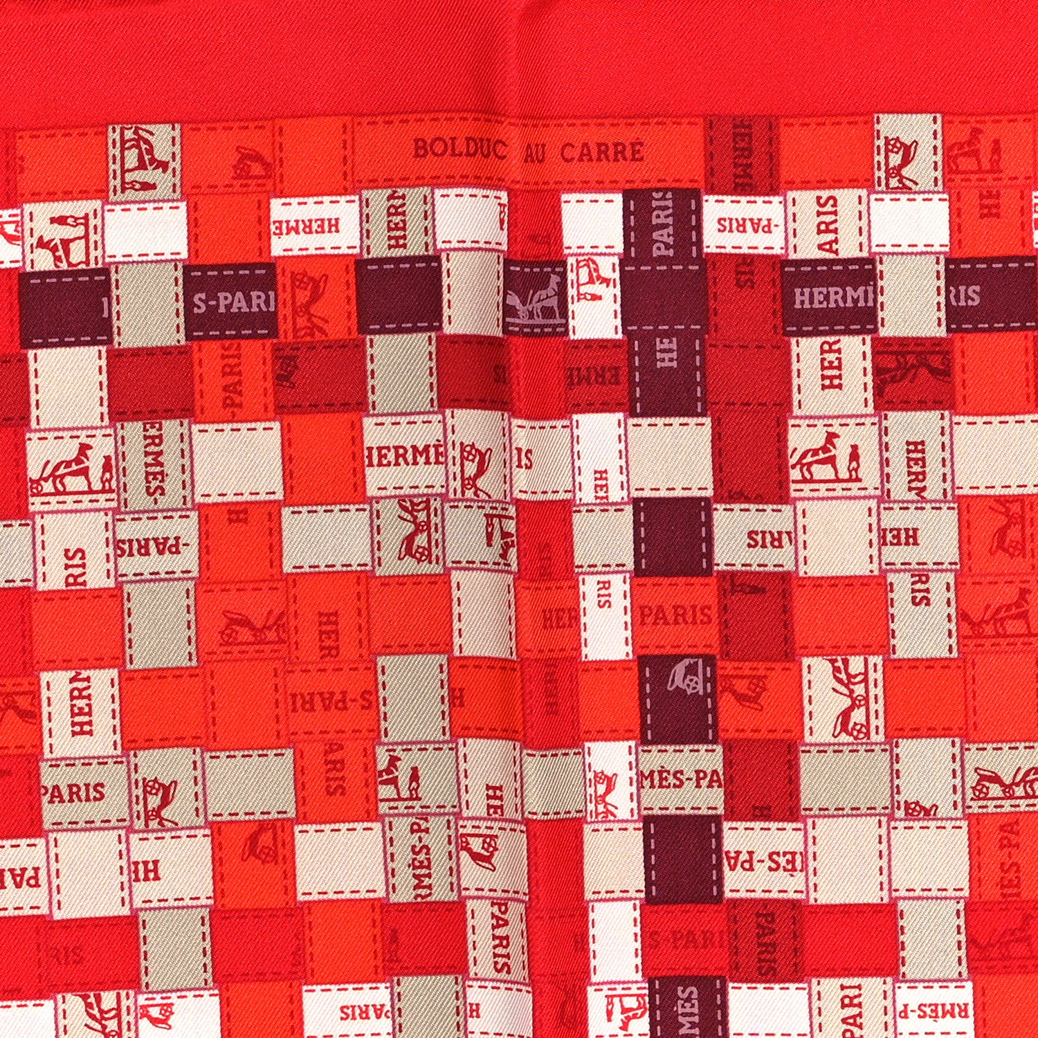 Hermes Silk Bolduc Au Carre Scarf 90 Rouge Bordeaux Gris 5 of 5