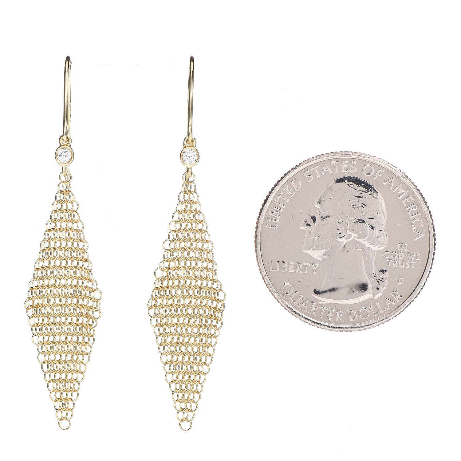 Tiffany 18K Yellow Gold Diamond Mini Elsa Peretti Mesh Earrings 2 of 5