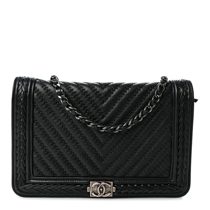 Chanel Calfskin Chevron Quilted Braided Boy Wallet On Chain WOC Black 1 of 11