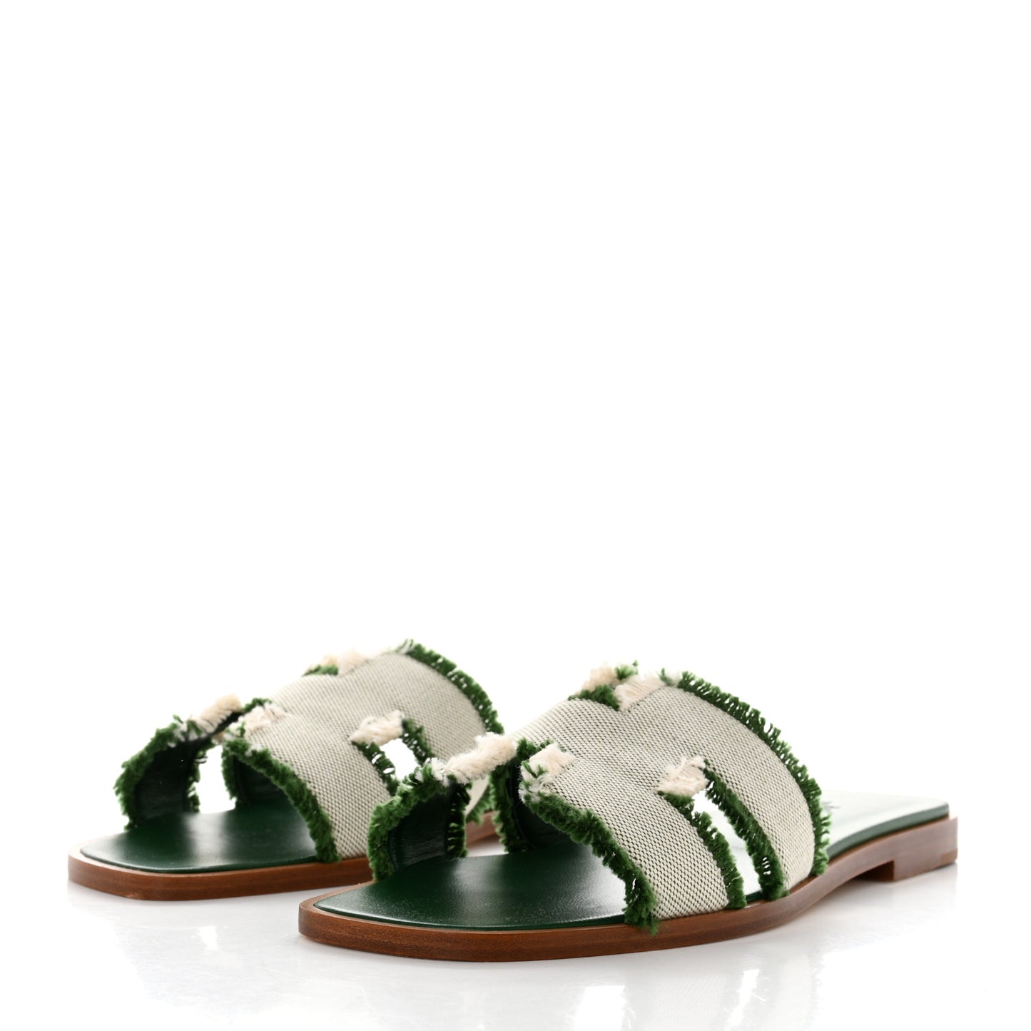Calfskin Canvas Oran Fringe Sandals 37 Vert