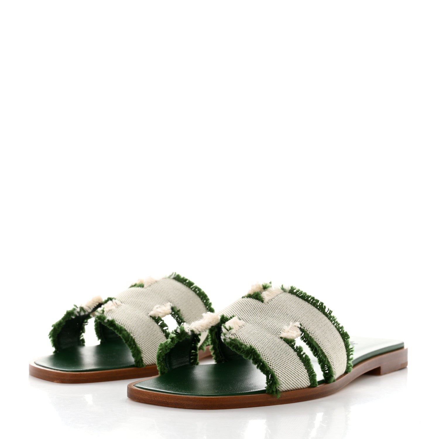 Hermes Calfskin Canvas Oran Fringe Sandals 37 Vert 3 of 9