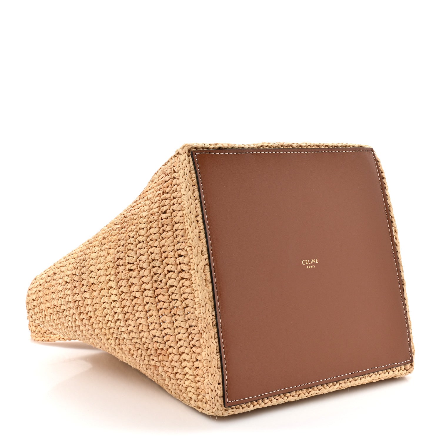 Celine Raffia Calfskin Triomphe Cube Tote Natural Black 1844679