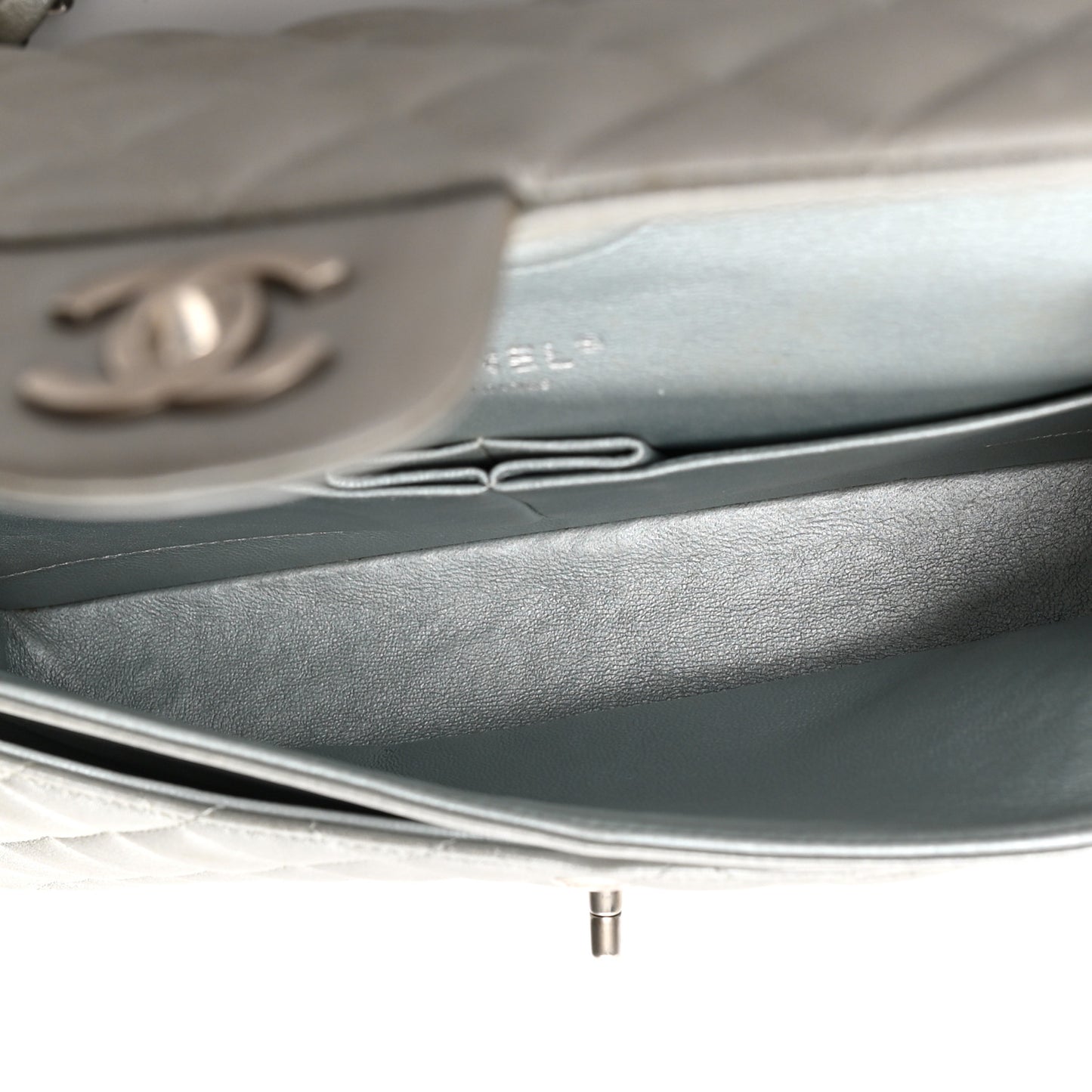 Metallic Lambskin Quilted Medium Double Flap Silver