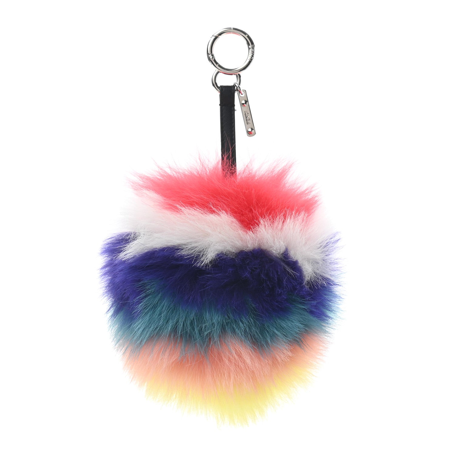 Fendi Fox Fur Shiny Nappa Rainbow Pom Pom Bag Charm Rosso Multicolor Black 1 of 3