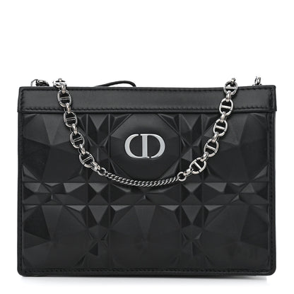 Christian Dior Calfskin Macrocannage Diamond Caro Zipped Pouch With Chain Black 1 of 13