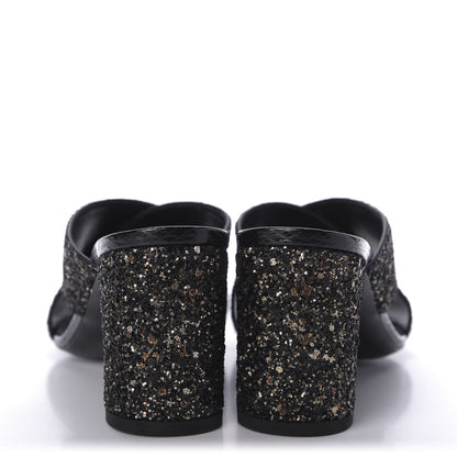 Saint Laurent Glitter LouLou 70 Mule Sandals 37 Black Gold 6 of 10