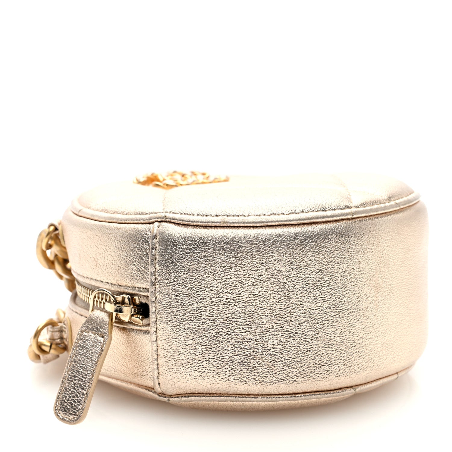 Chanel Metallic Lambskin Quilted Chanel 19 Round Clutch With Chain Gold 4 of 11