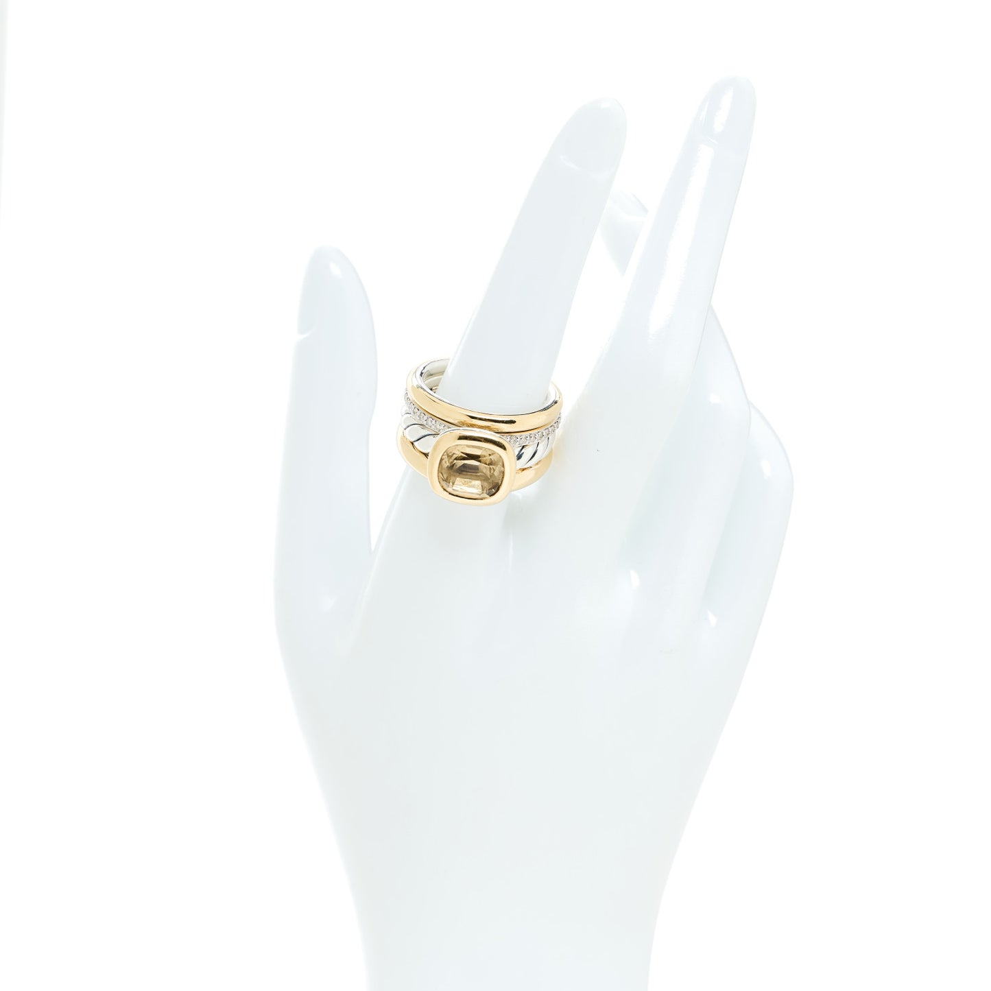 18K Yellow Gold Sterling Silver Diamond Citrine Mercer Four Row Stone Ring 57 8