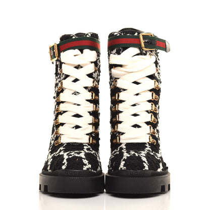 Gucci Tweed GG Monogram Lace Up Combat Ankle Boots 36 Black 2 of 9