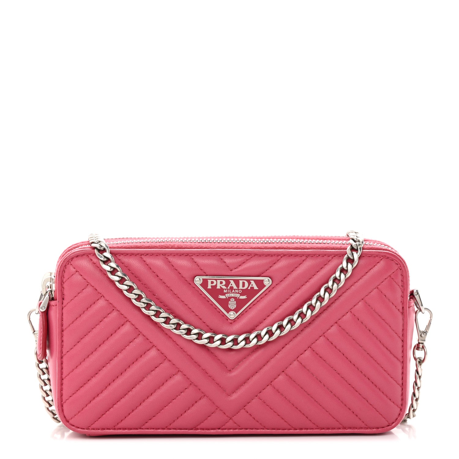Prada Nappa Impunture Diagramme Mini Double Zip Chain Crossbody Bag Peonia 1 of 15