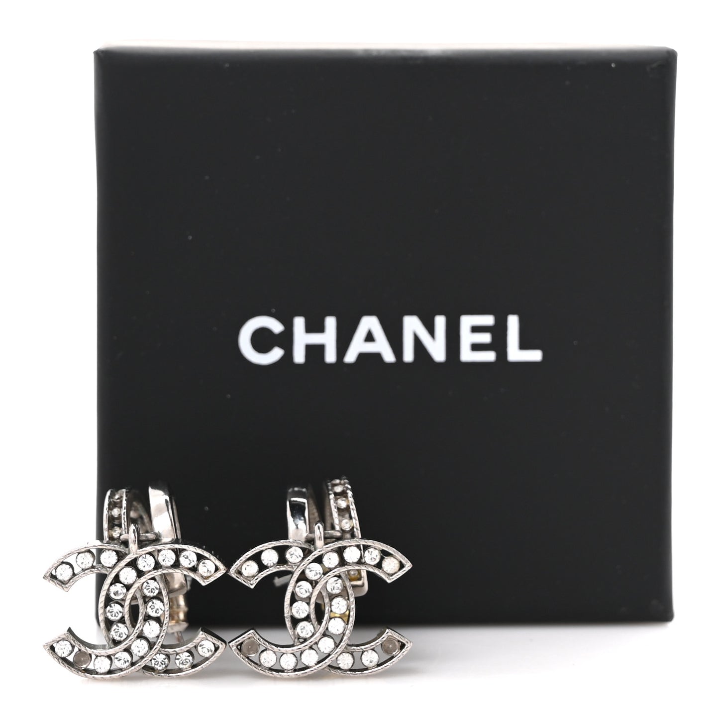 Crystal CC Drop Earrings Silver