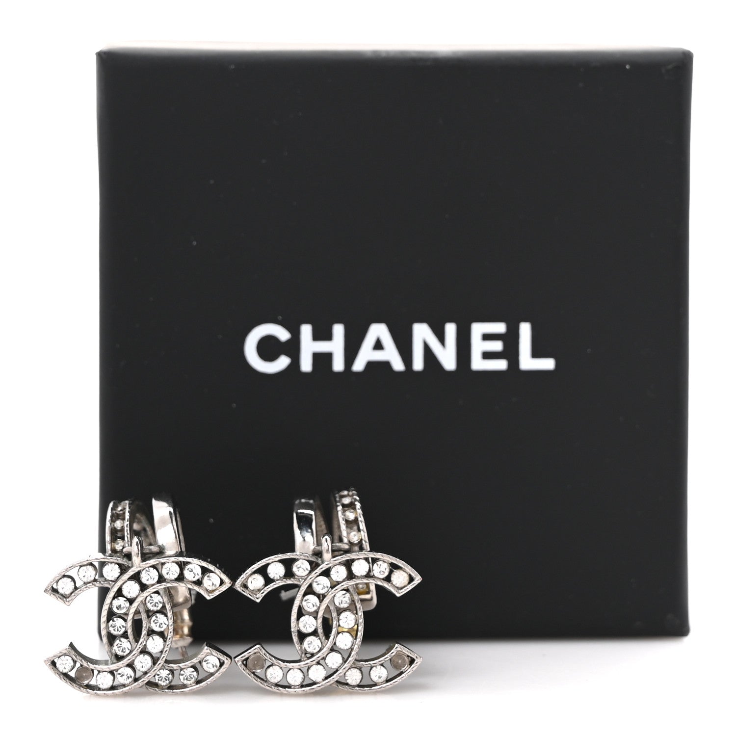Chanel Crystal CC Drop Earrings Silver 5 of 5