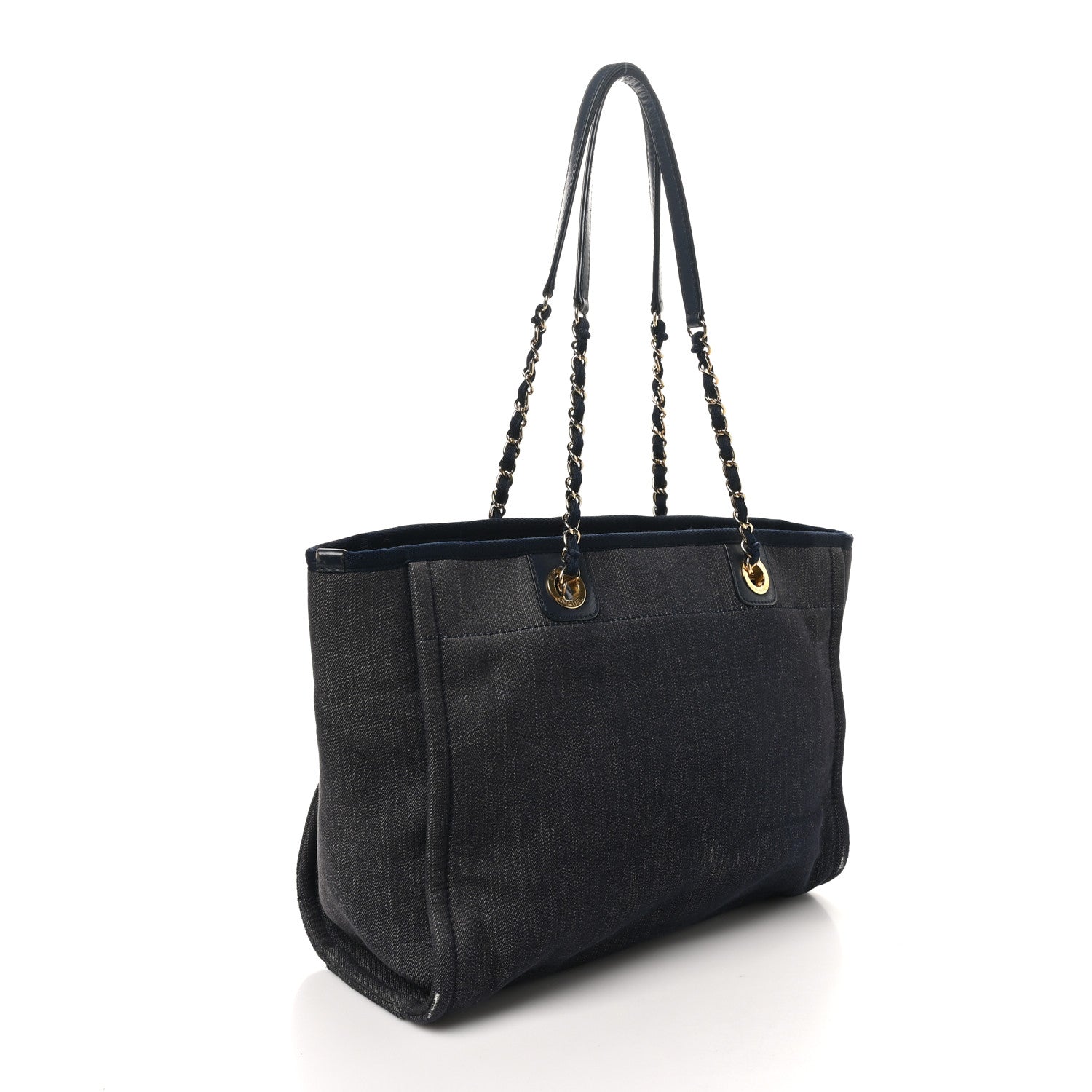 Chanel Lurex Canvas Small Deauville Tote Navy Blue Gold 3 of 11