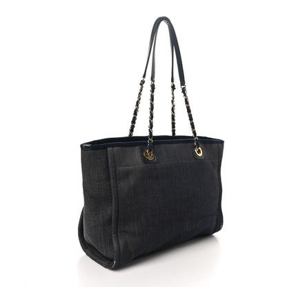 Chanel Lurex Canvas Small Deauville Tote Navy Blue Gold 3 of 11
