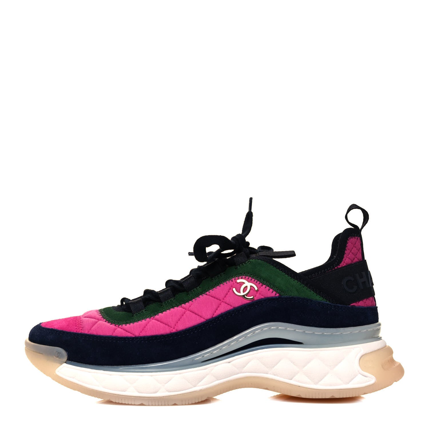 Chanel Velvet Calfskin Mixed Fibers CC Sneakers 39.5 Dark Pink Green 1 of 8