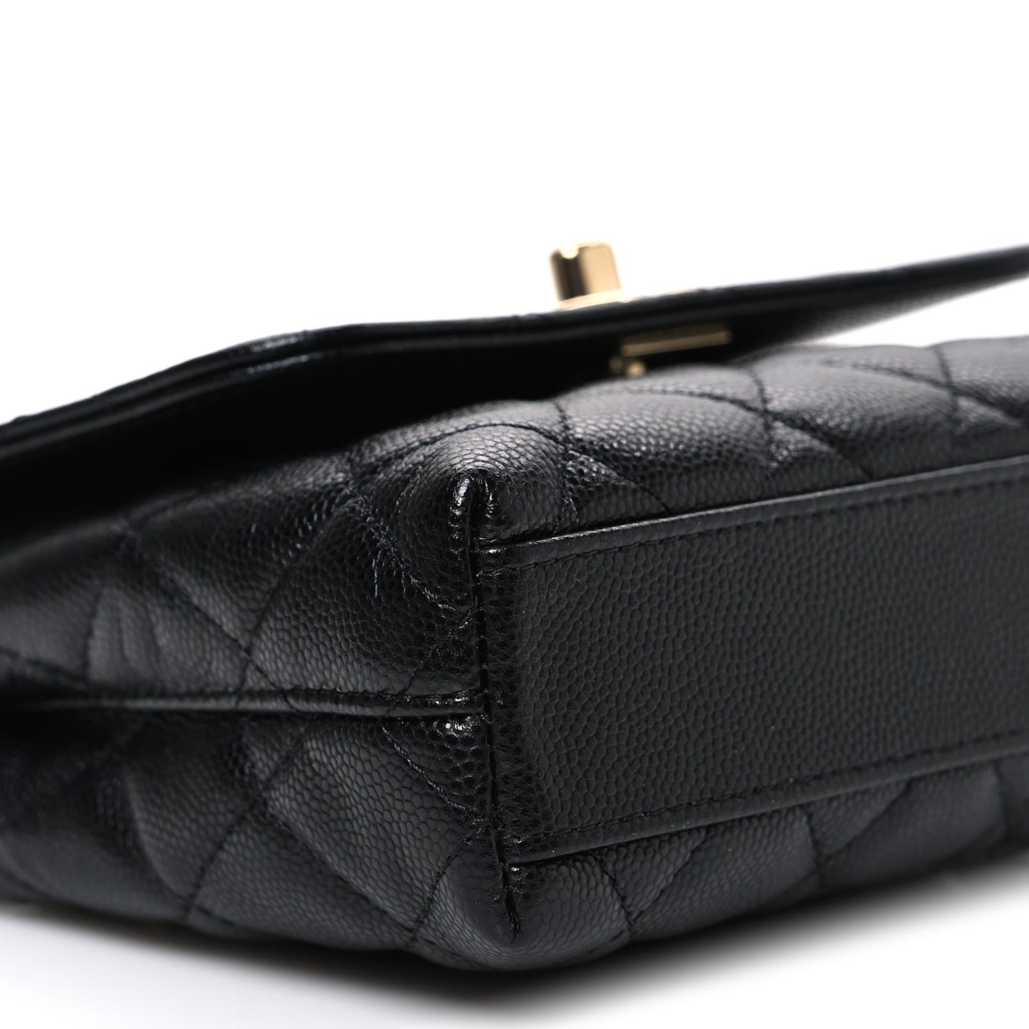 Caviar Quilted Coco Handle Clutch With Chain Black
