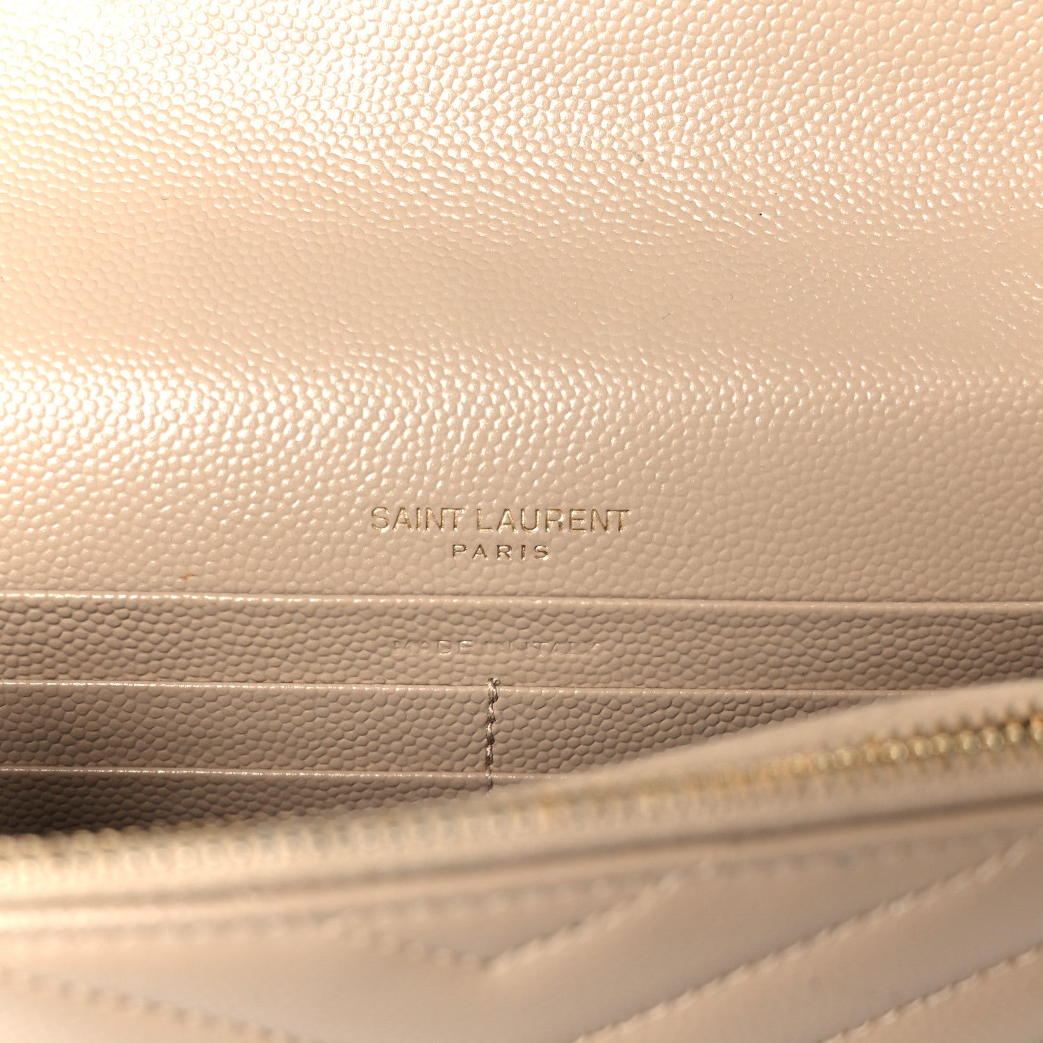 Saint Laurent Grain De Poudre Matelasse Chevron Monogram Envelope Chain Wallet Dark Beige 6 of 10