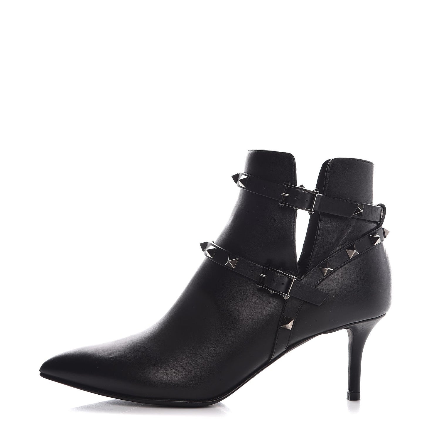 Calfskin Rockstud Double Buckle 65mm Ankle Boots 37 Black