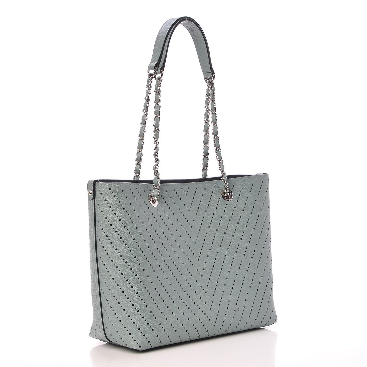 Perforated Grained Calfskin Large Shopping Tote Green