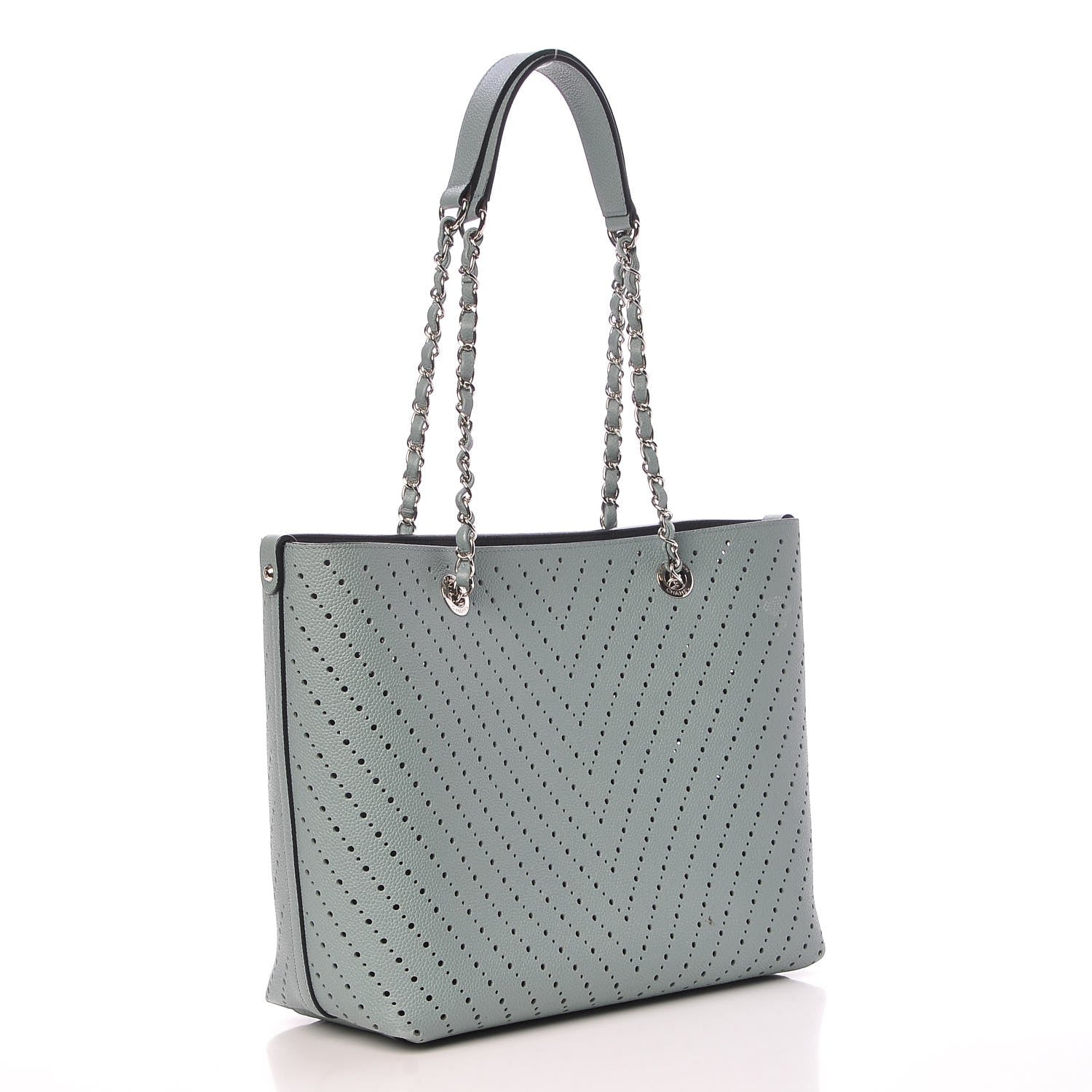 Chanel Perforated Grained Calfskin Large Shopping Tote Green 4 of 15