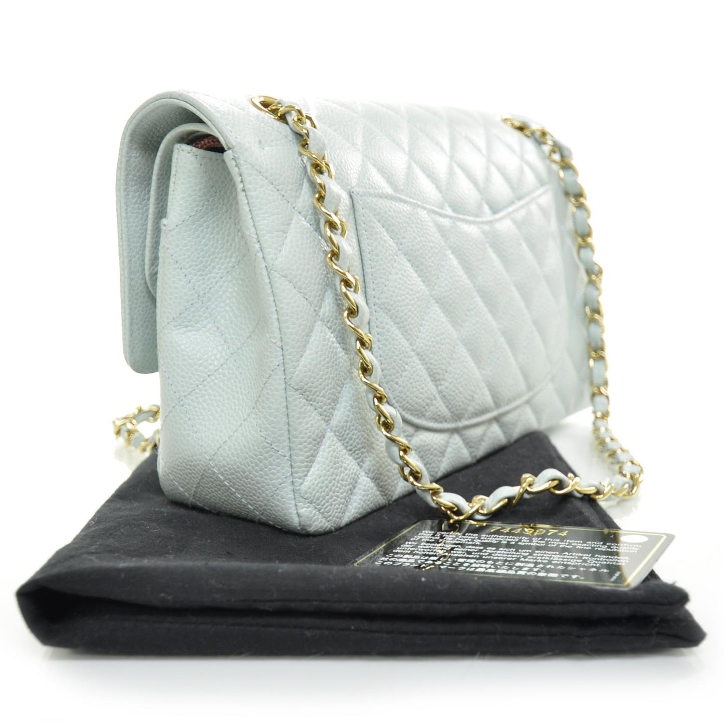 Caviar Medium Double Flap Light Blue
