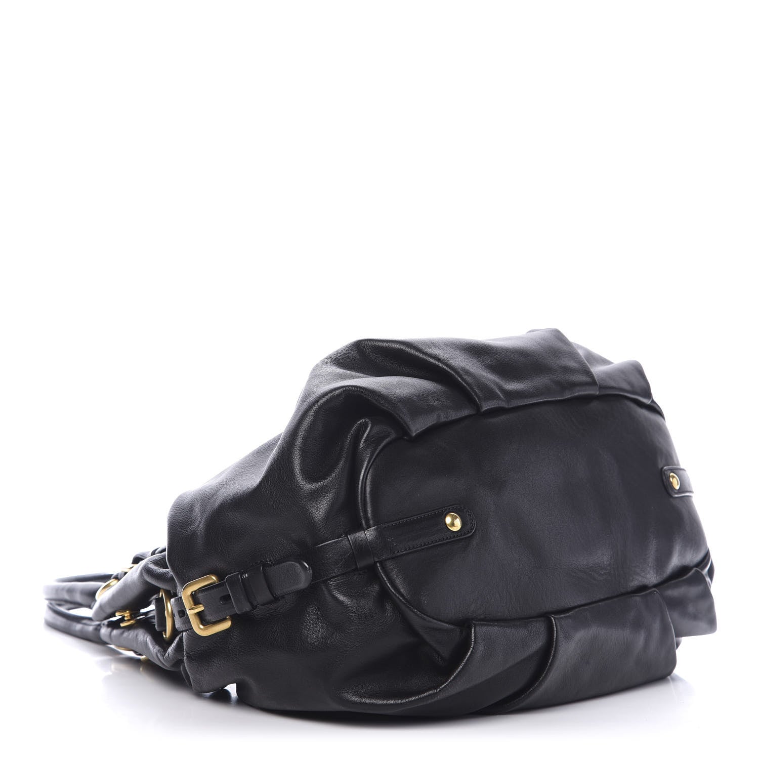 Prada Soft Calfskin Pleated Hobo Black 4 of 9