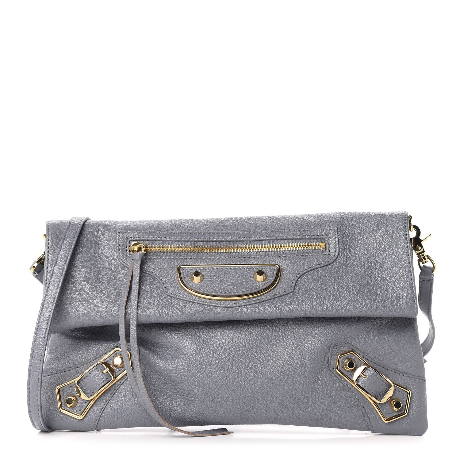 Balenciaga Chevre Gold Metallic Edge Hardware Envelope Clutch Bleu Acier 3 of 12
