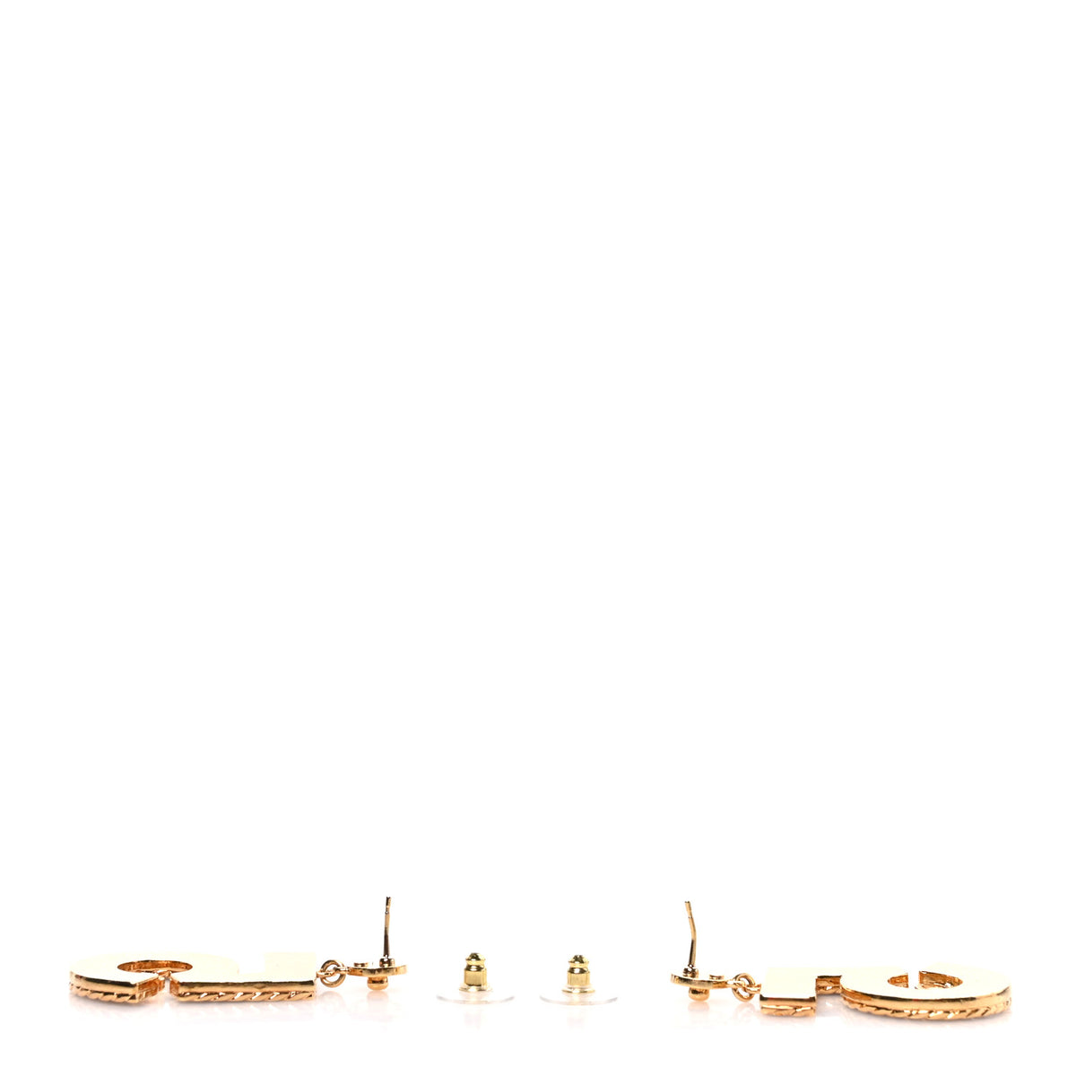 Metal Enamel CC No 5 Rope Drop Earrings Gold Denim Blue