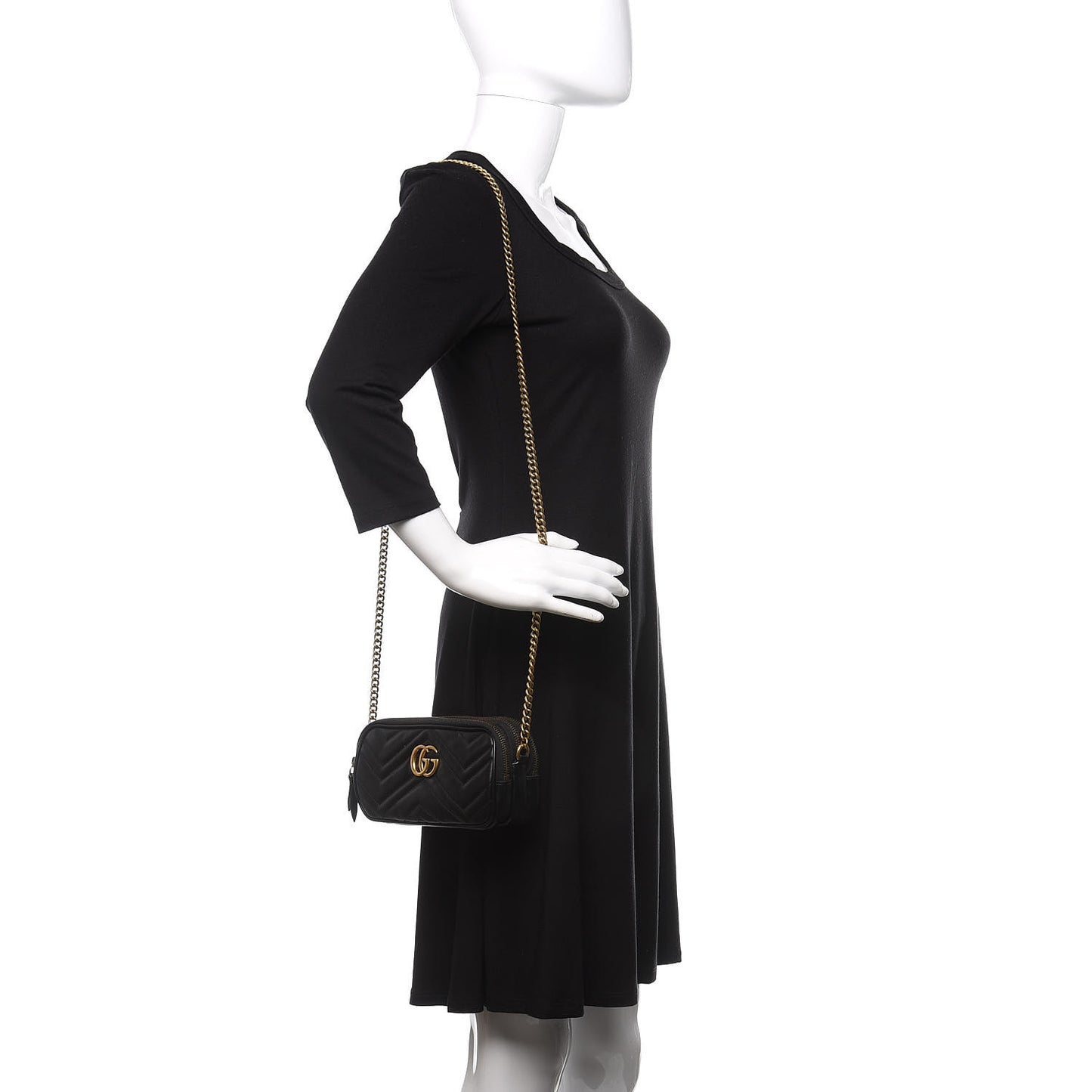 Calfskin Matelasse Mini GG Marmont Chain Crossbody Bag Black
