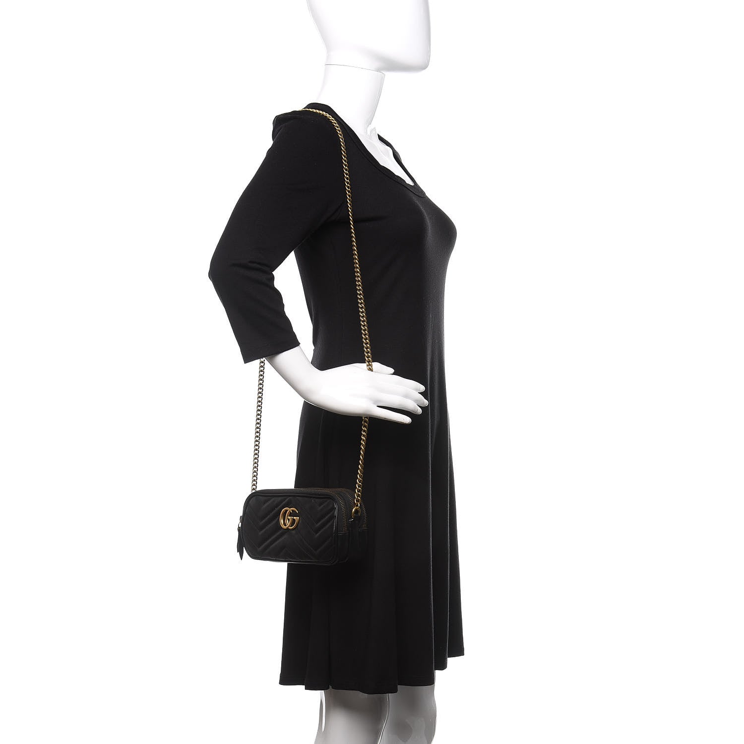 Gucci Calfskin Matelasse Mini GG Marmont Chain Crossbody Bag Black 2 of 12