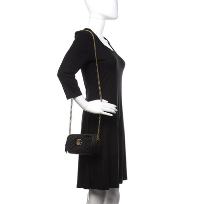 Gucci Calfskin Matelasse Mini GG Marmont Chain Crossbody Bag Black 2 of 12