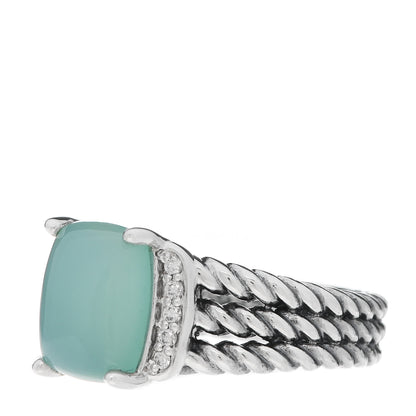 David Yurman Sterling Silver Diamond Blue Chalcedony 10mm Petite Wheaton Ring 52 6 3 of 5