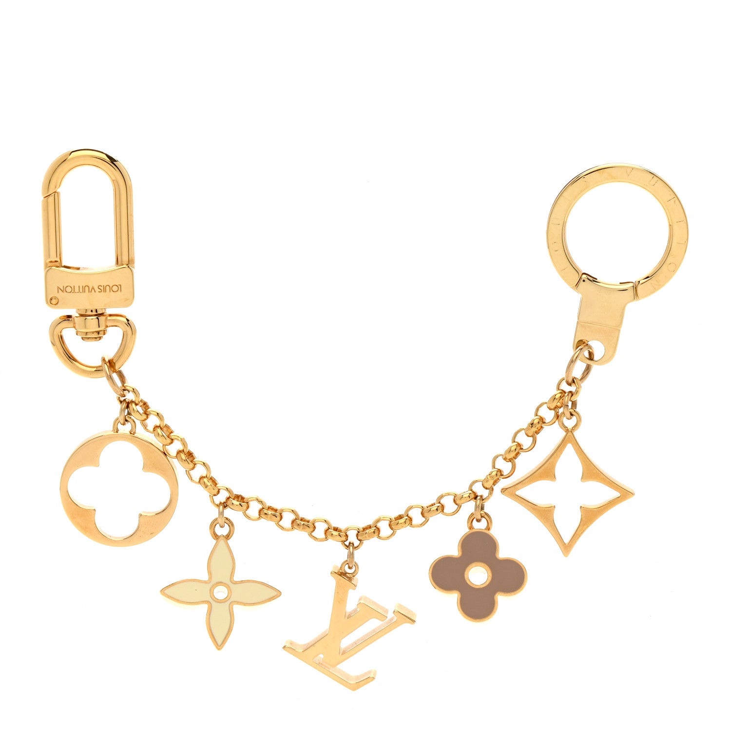 Louis Vuitton Brass Enamel Fleur De Monogram Bag Charm Chain Gold 1 of 4