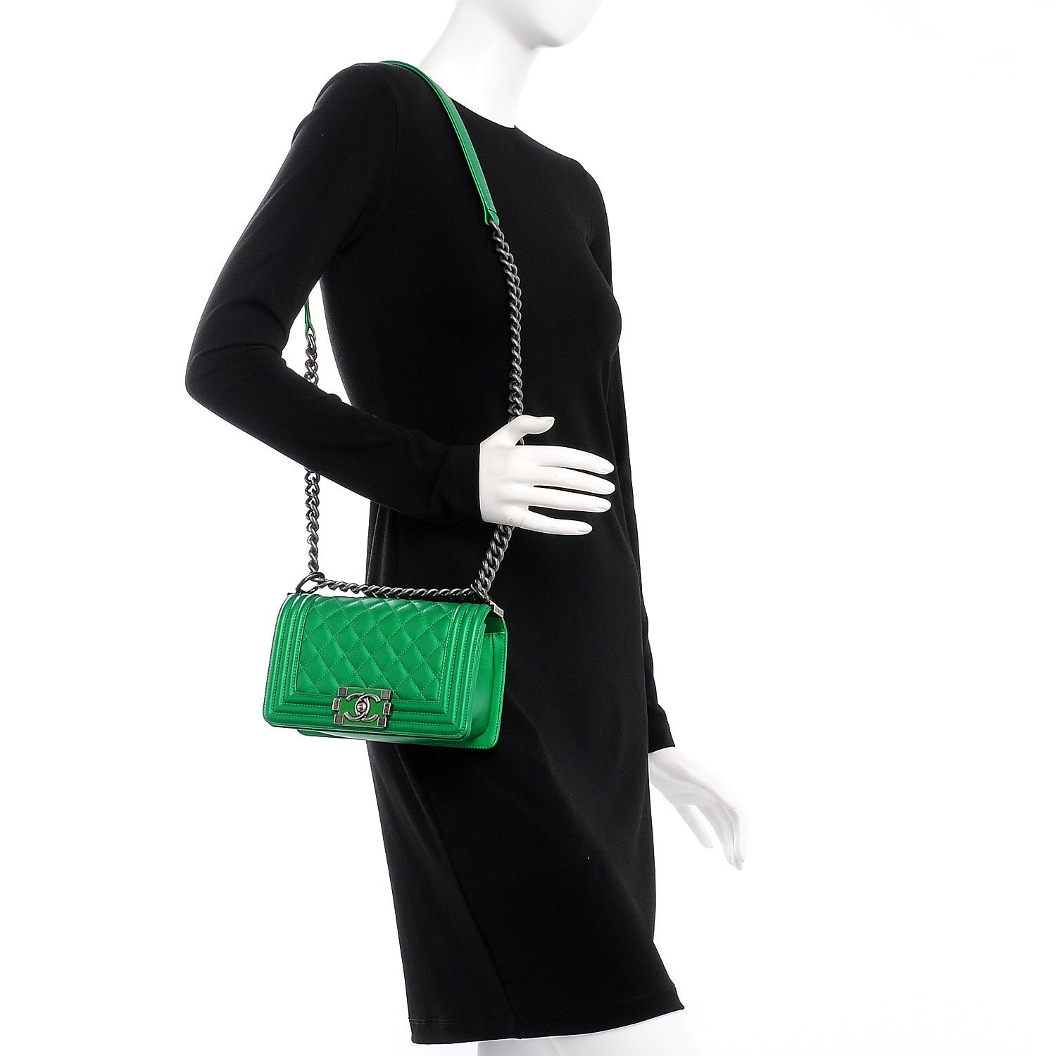Chanel Metallic Calfskin Quilted Small Boy Flap Green 2 of 8