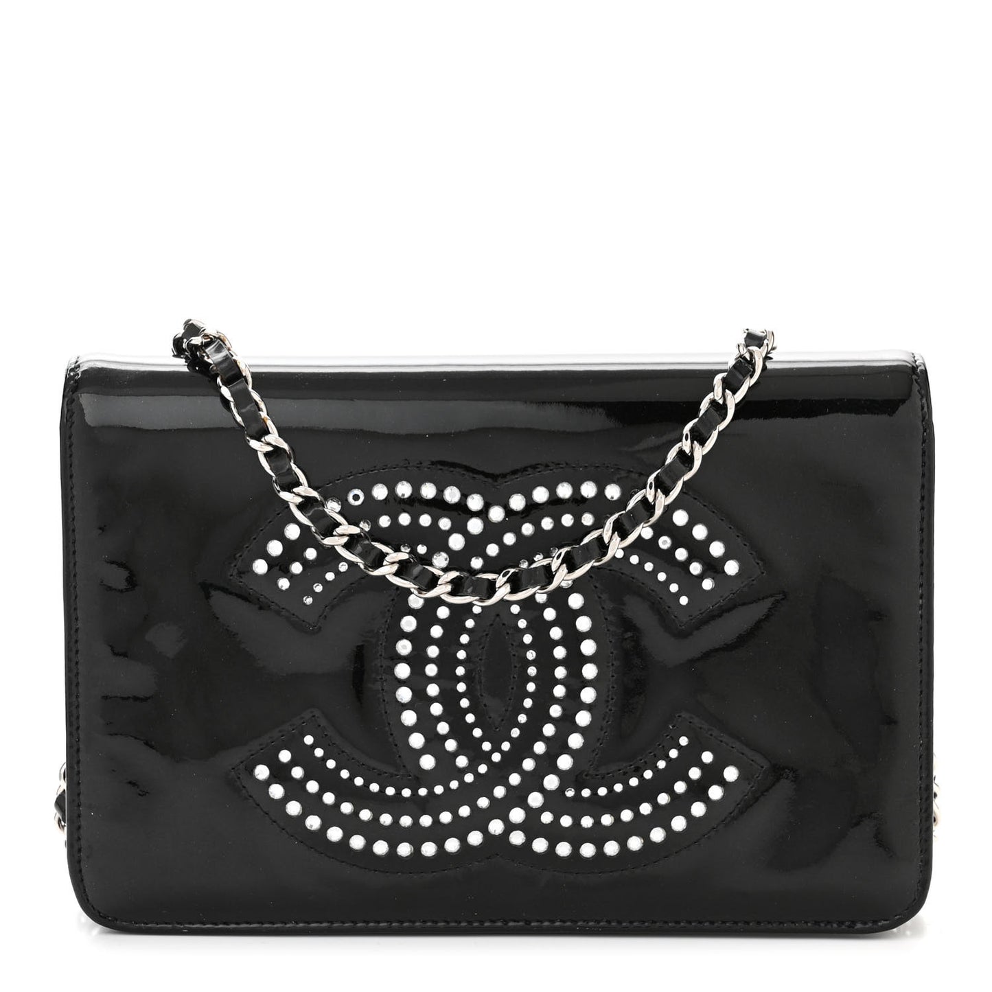 Patent Strass Wallet On Chain WOC Black