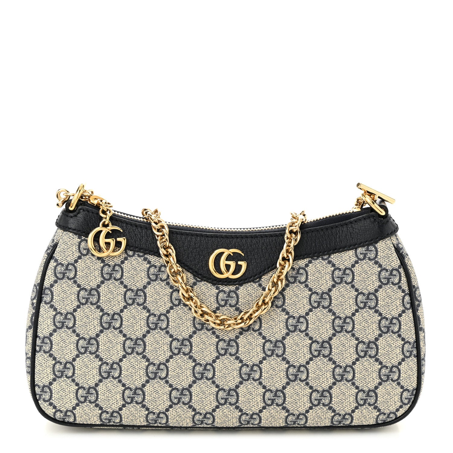 Gucci GG Supreme Monogram Textured Dollar Calfskin Web Small Ophidia GG Handbag Beige Blue 1 of 10