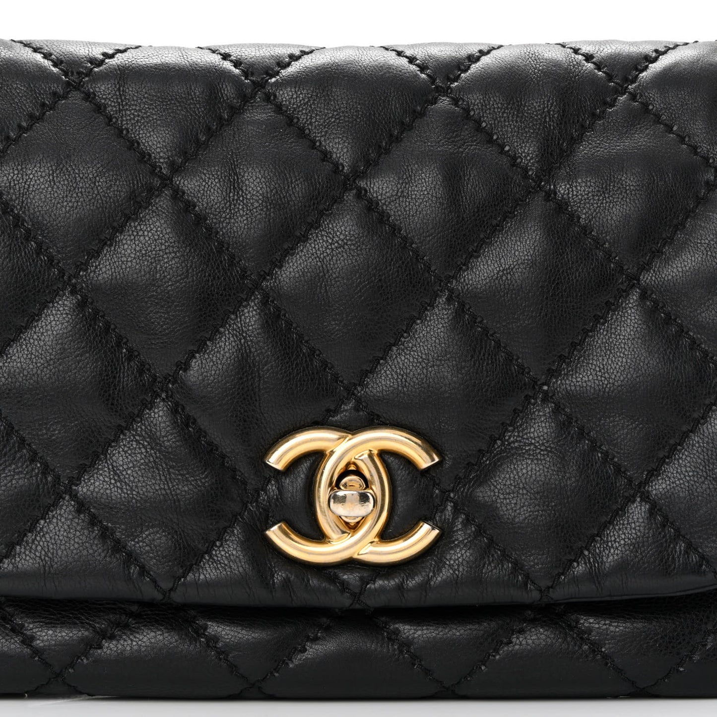 Calfskin Quilted Retro Chain Flap Black
