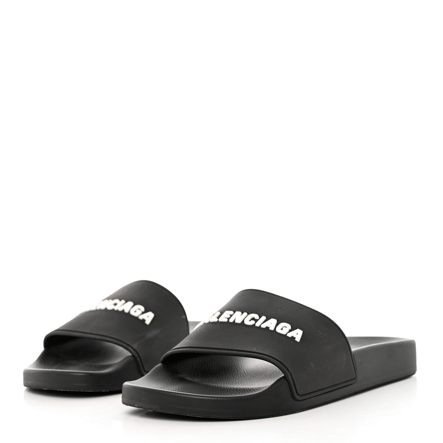 Balenciaga PVC Logo Mens Pool Slide Sandals 38 Black White 3 of 10